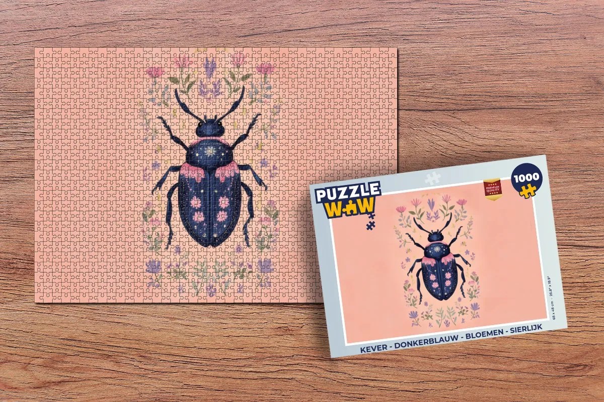 PuzzleWow Kever Bloemen Legpuzzel 1000 Stuks - Donkerblauw