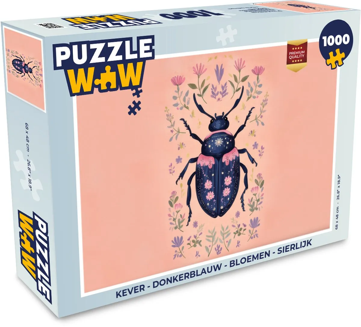 PuzzleWow Kever Bloemen Legpuzzel 1000 Stuks - Donkerblauw