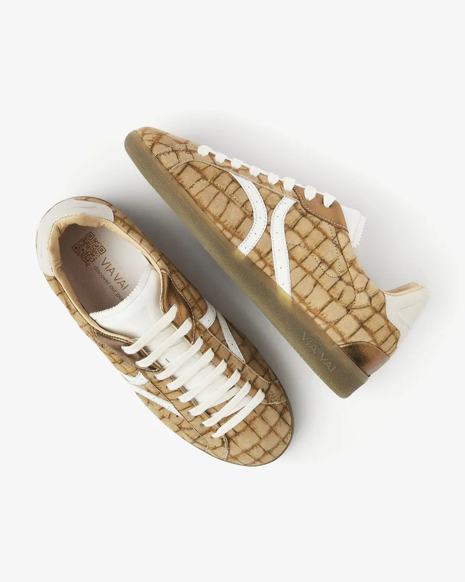 VIA VAI Nilla Khloe Sneakers - Leer Cognac/Croco - afbeelding 3 van 6
