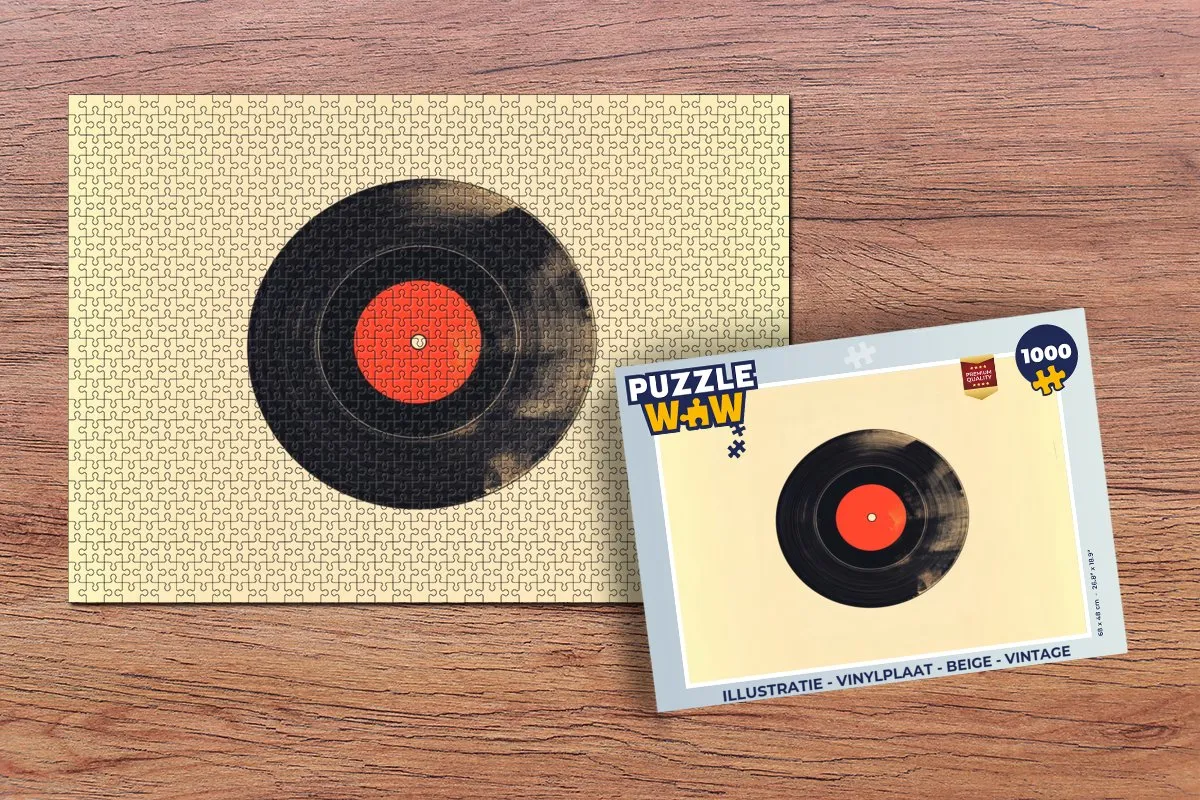 PuzzleWow Puzzel 1000 Stuks - Vinylplaat Illustratie - Beige