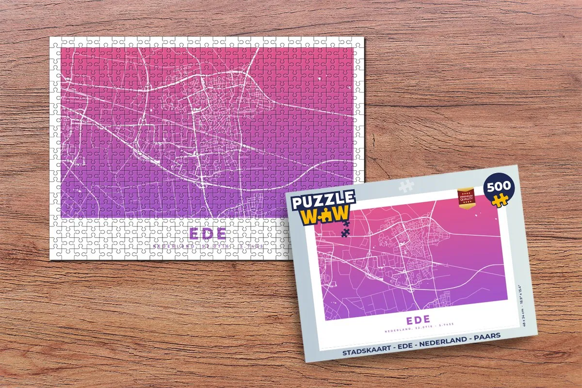 PuzzleWow Stadskaart Ede Nederland - Legpuzzel 500 Stuks - Multicolor