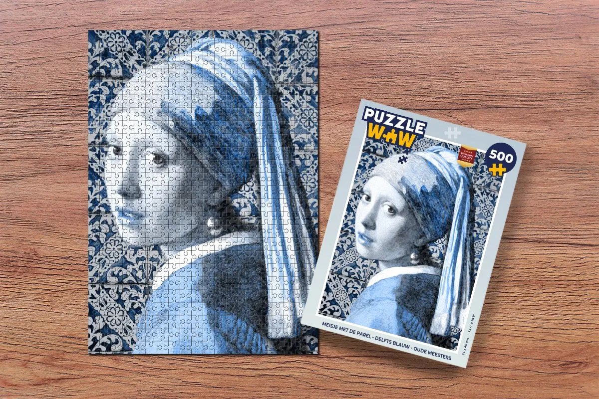 PuzzleWow Meisje met de parel Legpuzzel 500 Stuks - Delfts blauw