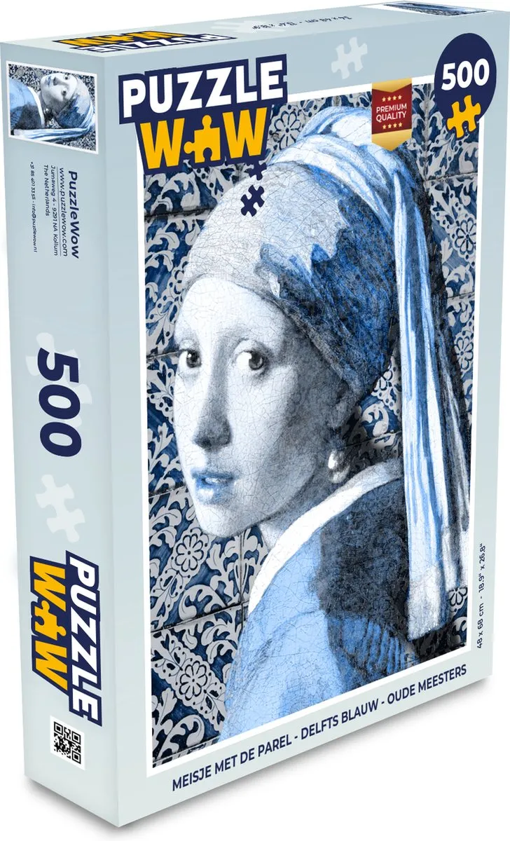 PuzzleWow Meisje met de parel Legpuzzel 500 Stuks - Delfts blauw