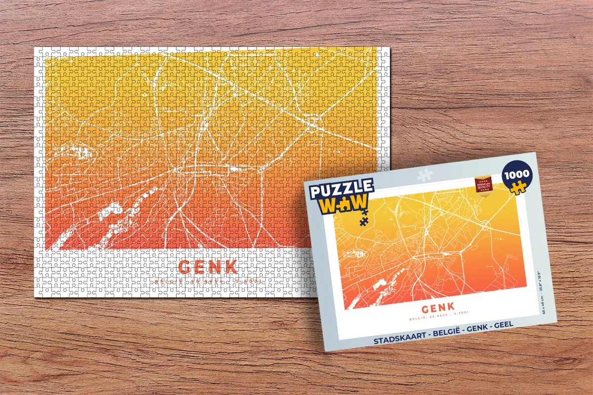 PuzzleWow Stadskaart België Genk Legpuzzel 1000 Stuks - Multicolor