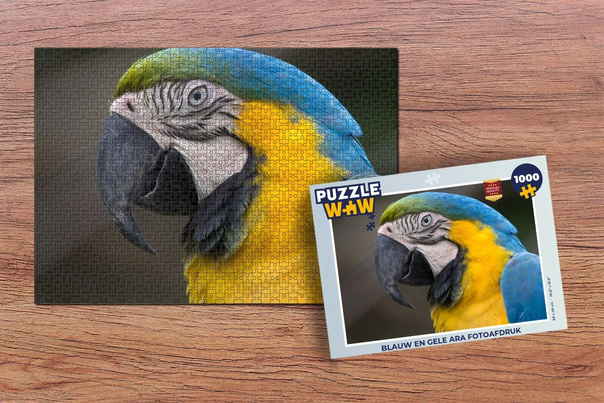 PuzzleWow Legpuzzel 1000 Stuks - Blauw & Geel Ara