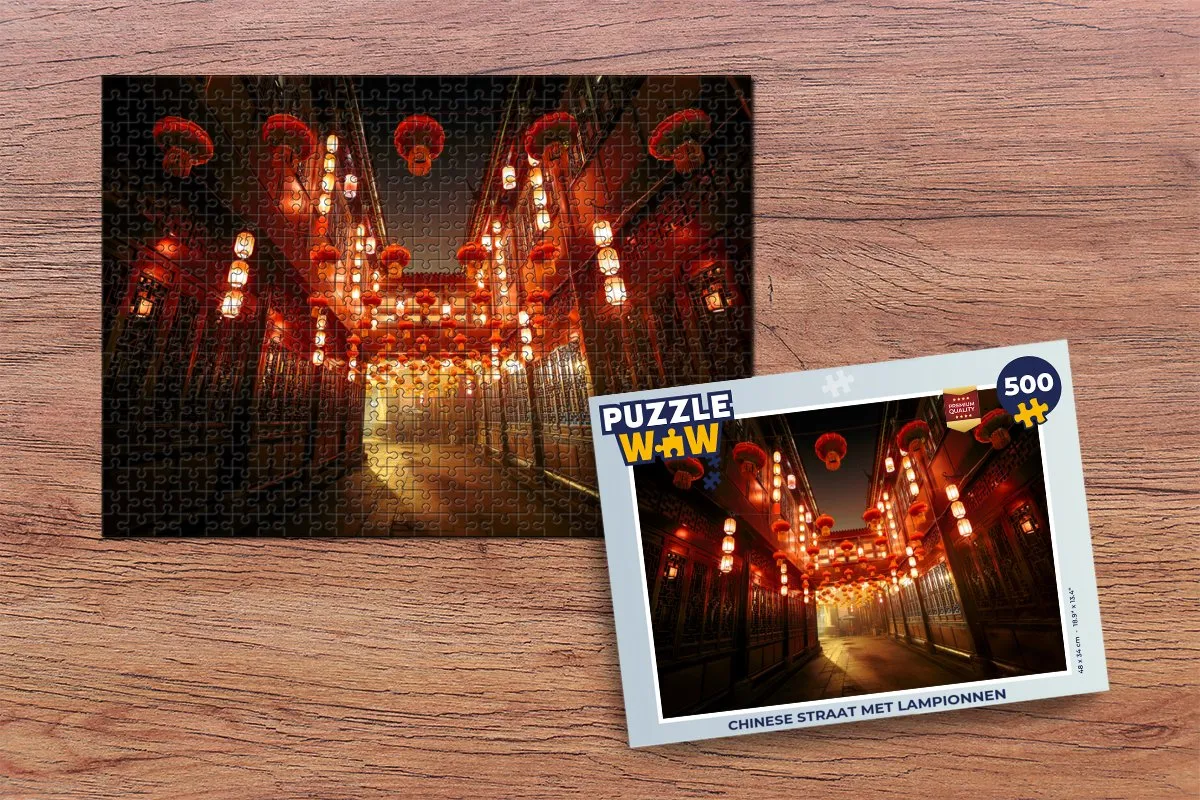 PuzzleWow Chinese Straat met Lampionnen Legpuzzel 500 Stuks - Multicolor