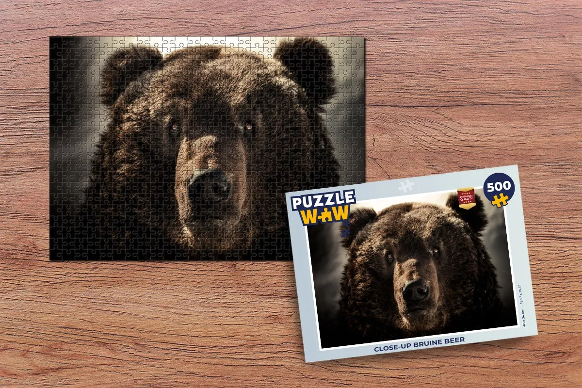 PuzzleWow Close-up Bruine Beer Legpuzzel 500 Stuks - Multicolor