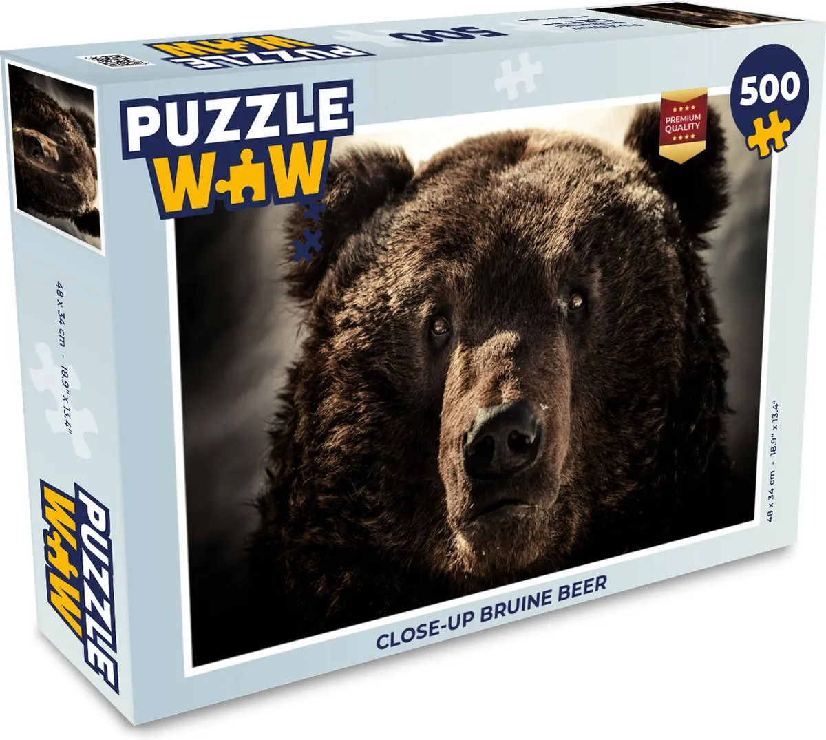 PuzzleWow Close-up Bruine Beer Legpuzzel 500 Stuks - Multicolor