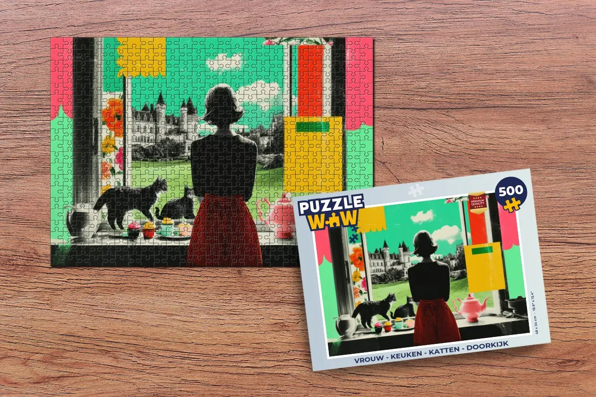 PuzzleWow Katten in de Keuken Puzzle 1000 Stuks - Vrouw/Kat/Kasteel