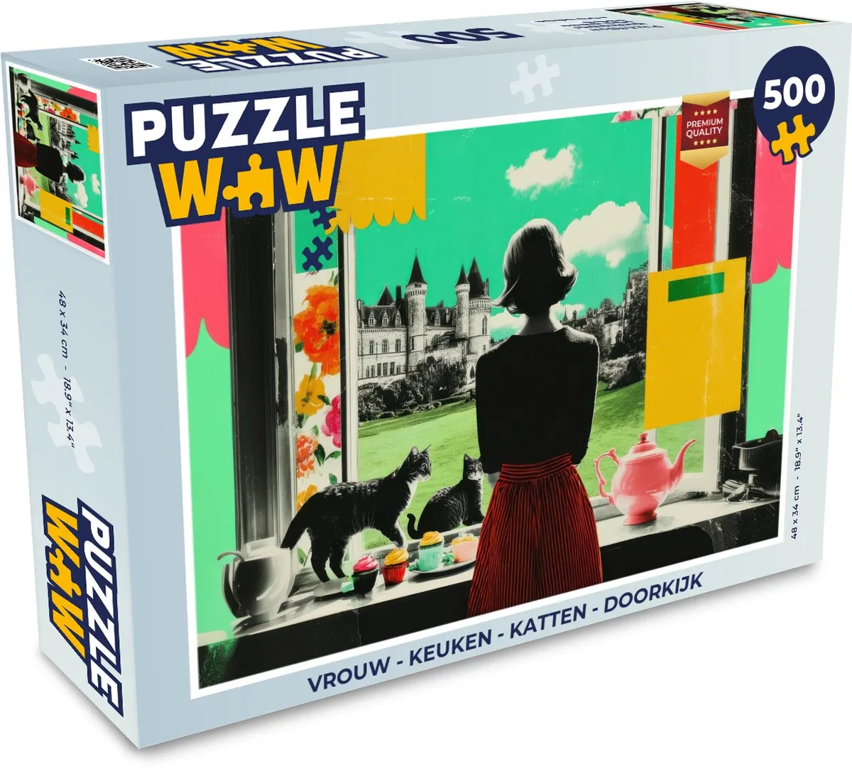 PuzzleWow Katten in de Keuken Puzzle 1000 Stuks - Vrouw/Kat/Kasteel