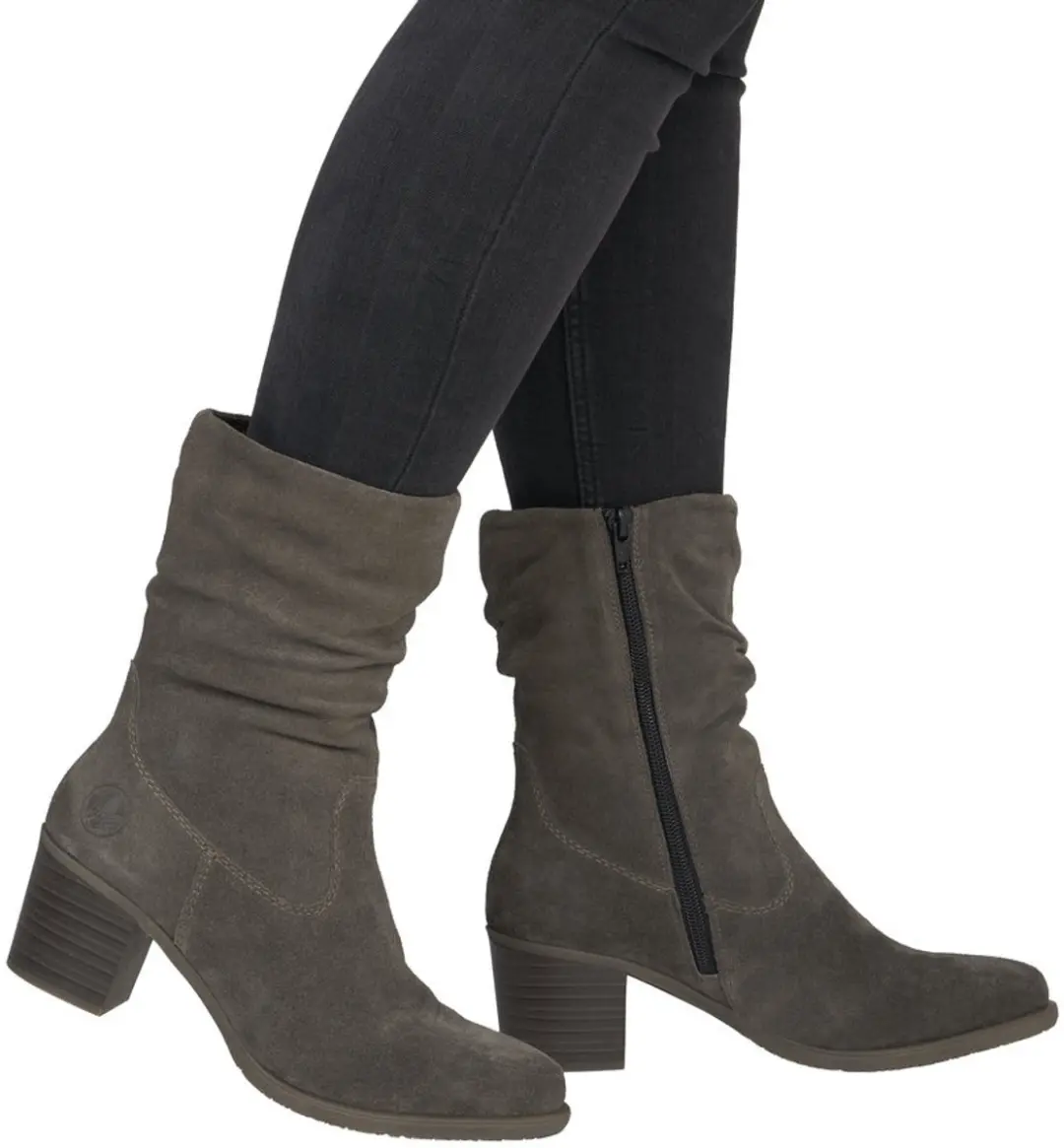 Rieker art. Y2054-45 taupe suede kuitlaars met rits.