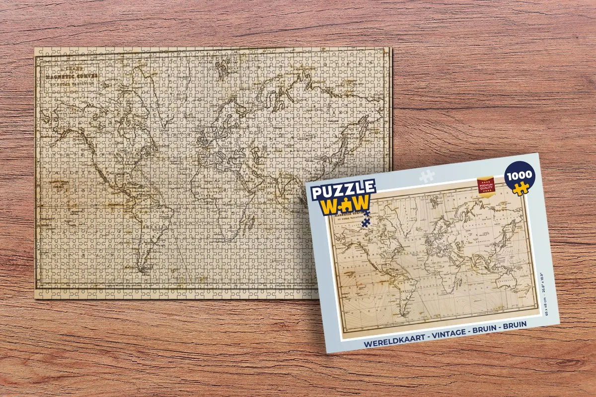 PuzzleWow Wereldkaart Vintage Legpuzzel 1000 Stuks - Multicolor