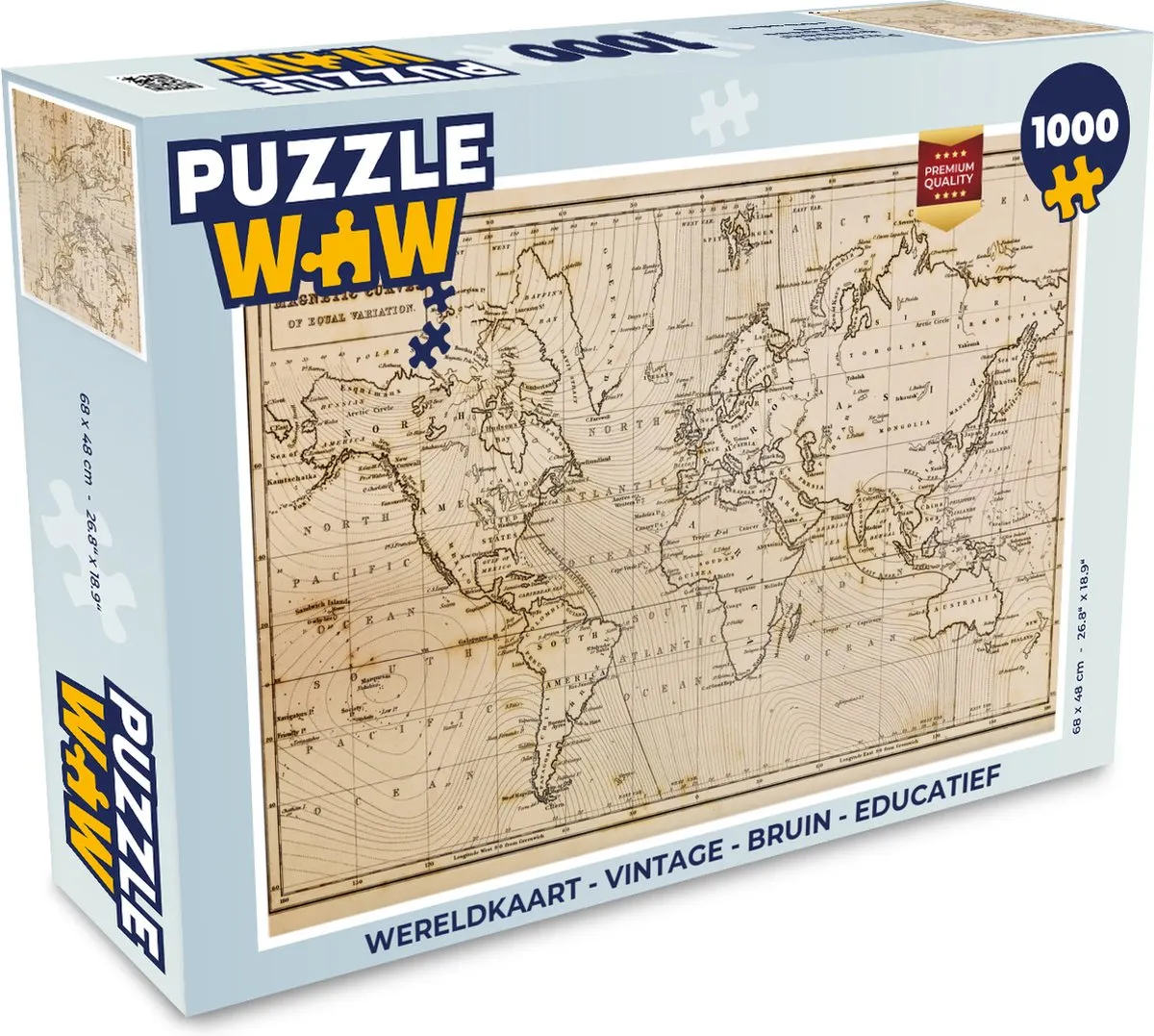 PuzzleWow Wereldkaart Vintage Legpuzzel 1000 Stuks - Multicolor