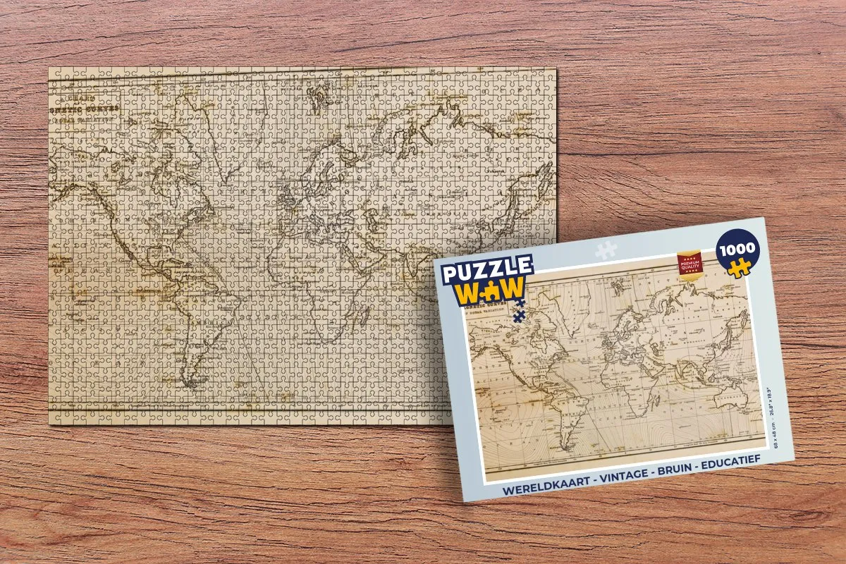 PuzzleWow Wereldkaart Vintage Legpuzzel 1000 Stuks - Multicolor