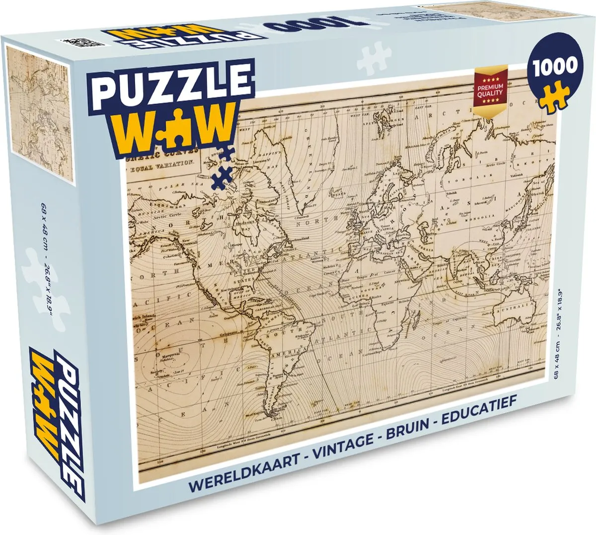 PuzzleWow Wereldkaart Vintage Legpuzzel 1000 Stuks - Multicolor