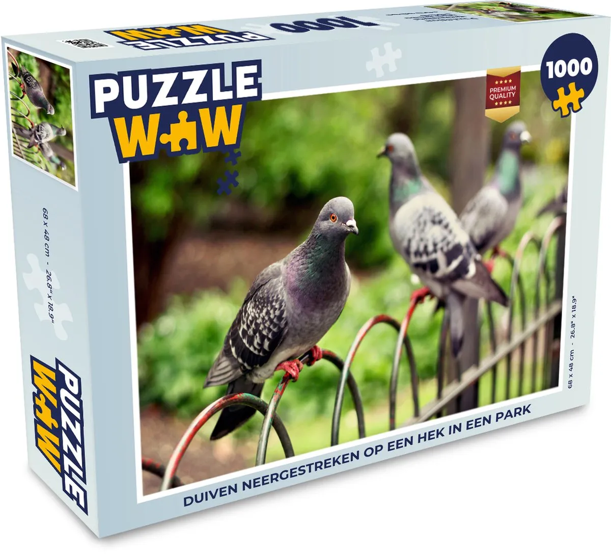 PuzzleWow Legpuzzel Duiven op een hek 1000 Stuks - Multicolor