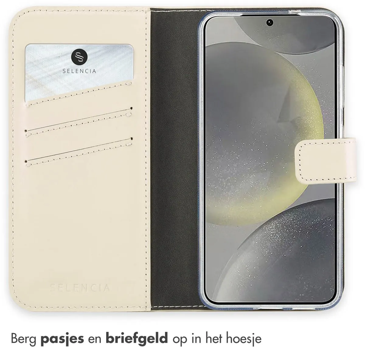 Selencia Hoesje Samsung Galaxy S25 - Lederen Bookcase - Beige
