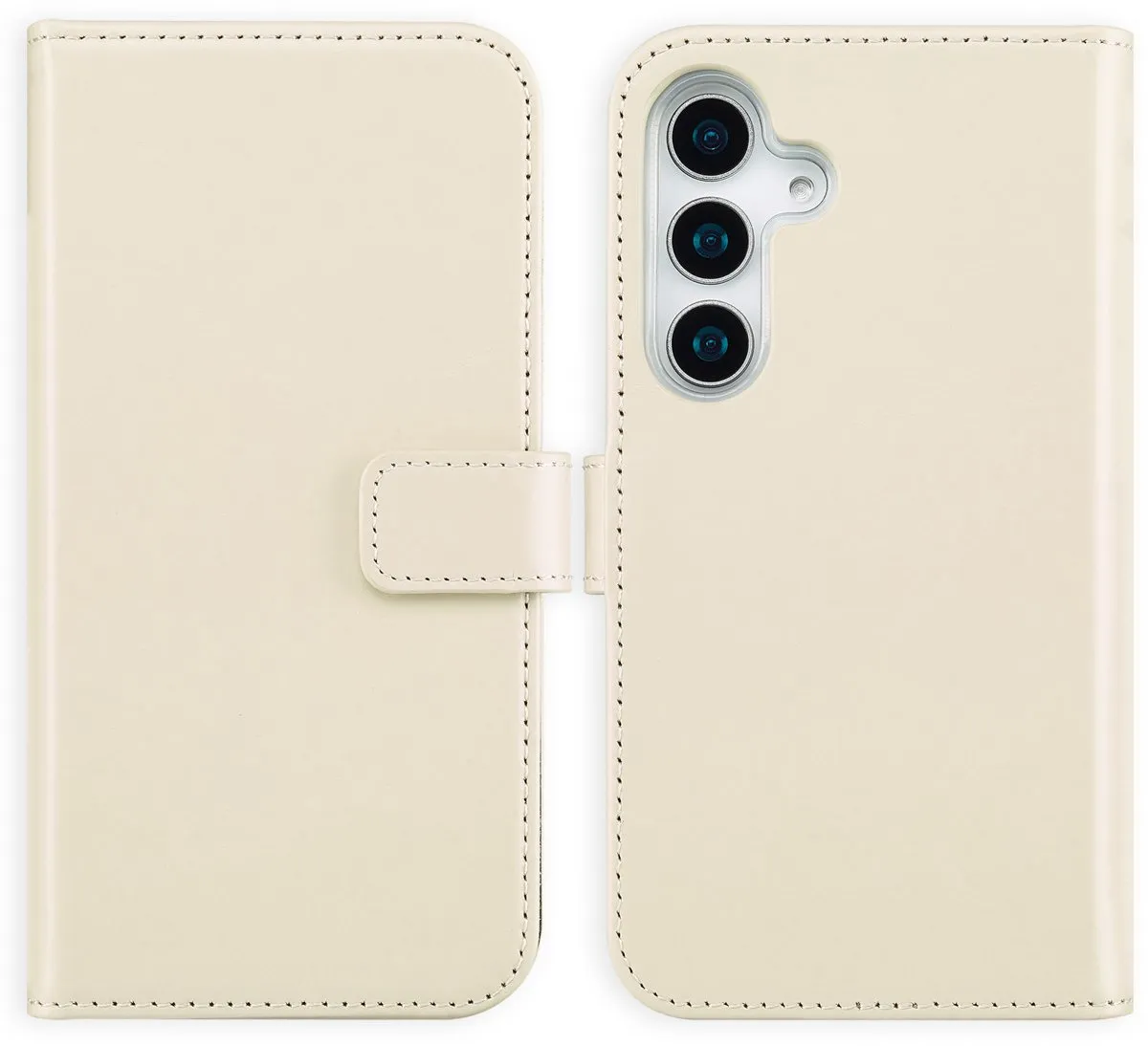 Selencia Hoesje Samsung Galaxy S25 - Lederen Bookcase - Beige