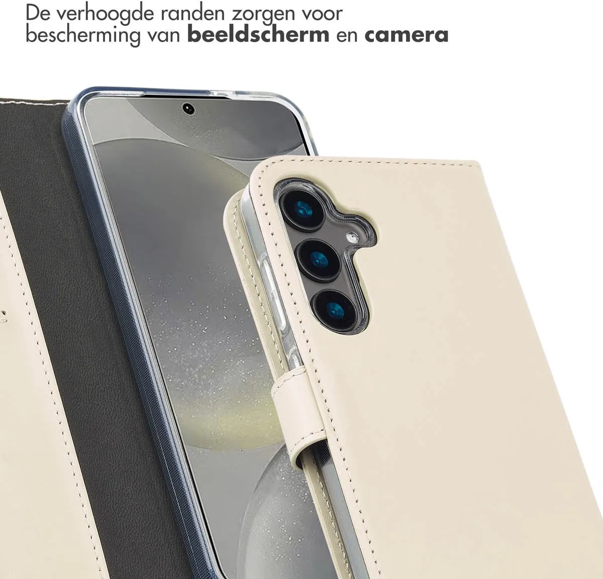 Selencia Hoesje Samsung Galaxy S25 - Lederen Bookcase - Beige