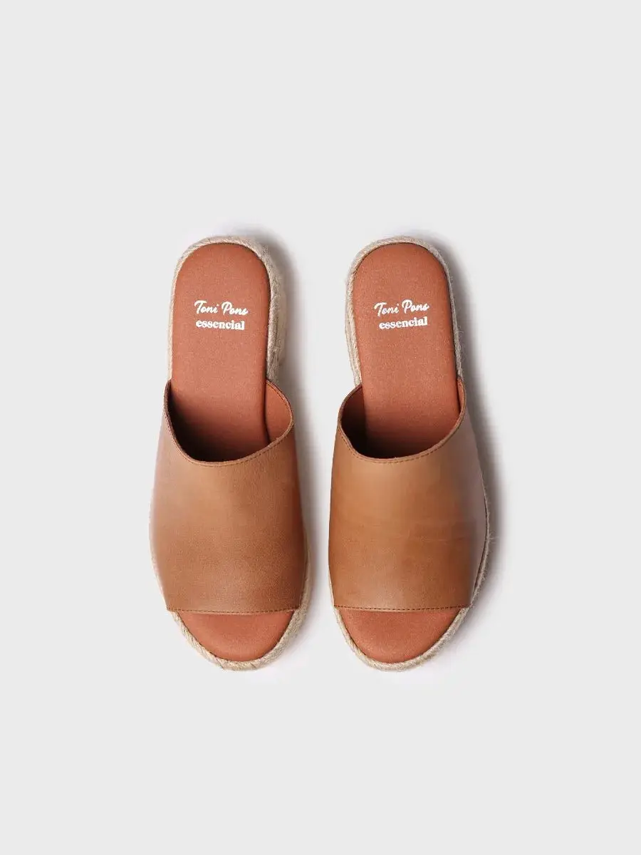 Leren espadrille zonder hiel met brede hak