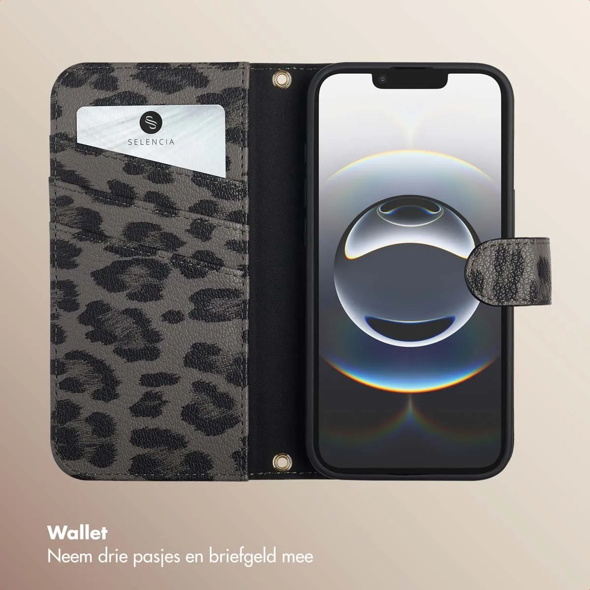 Selencia Sabi Bookcase Hoesje iPhone 16e - 3 Pasjes - Zwart