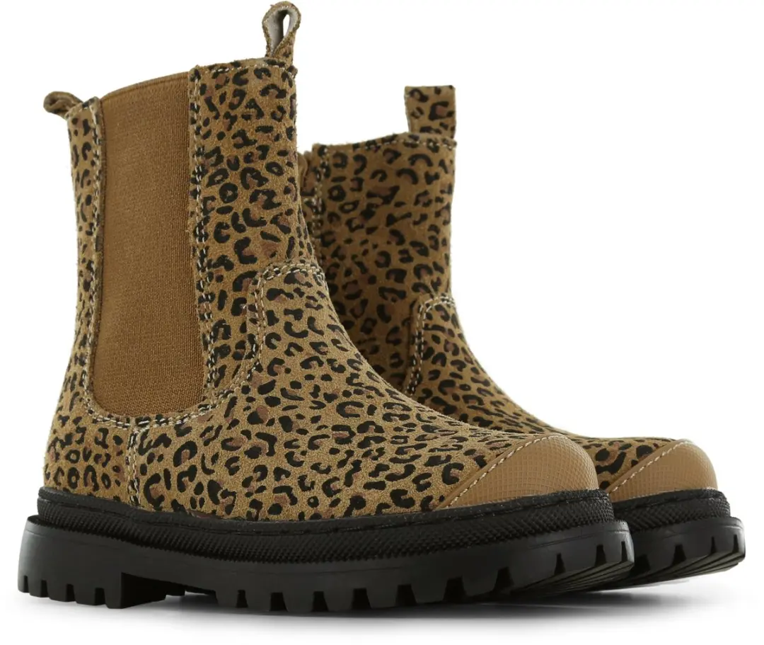 Shoesme cognac chelseaboot met panterprint