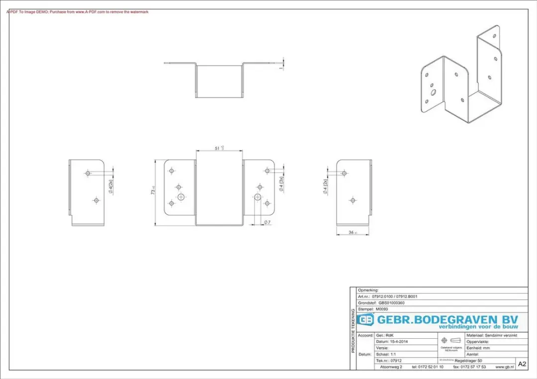 GB Regeldrager verzinkt 50mm - 100 Stuks - afbeelding 3 van 3