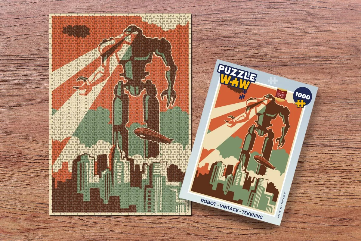 PuzzleWow Robot Vintage Legpuzzel 1000 Stuks - Multicolor