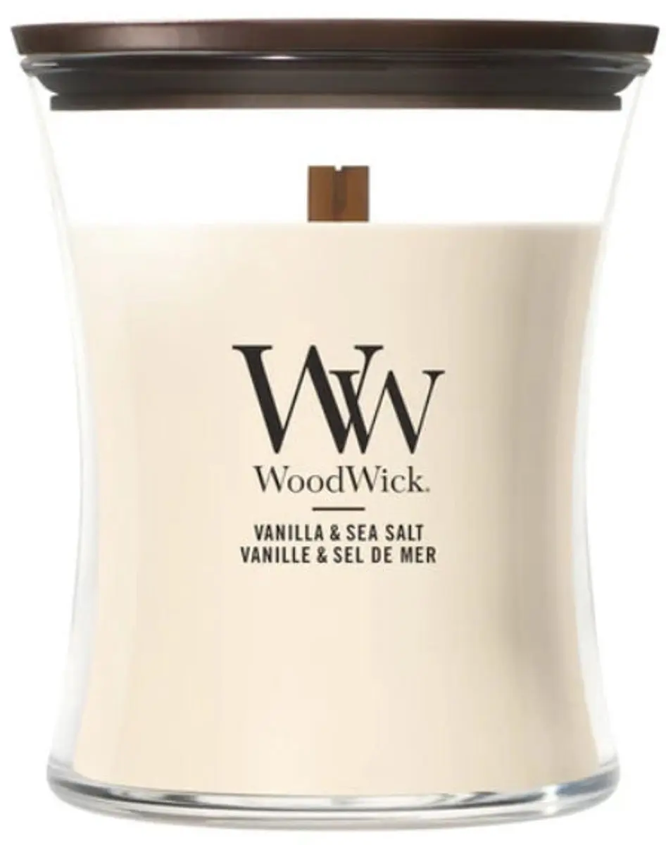 Woodwick Hourglass Geurkaars - Vanilla & Sea Salt 60u - Roze - afbeelding 4 van 4