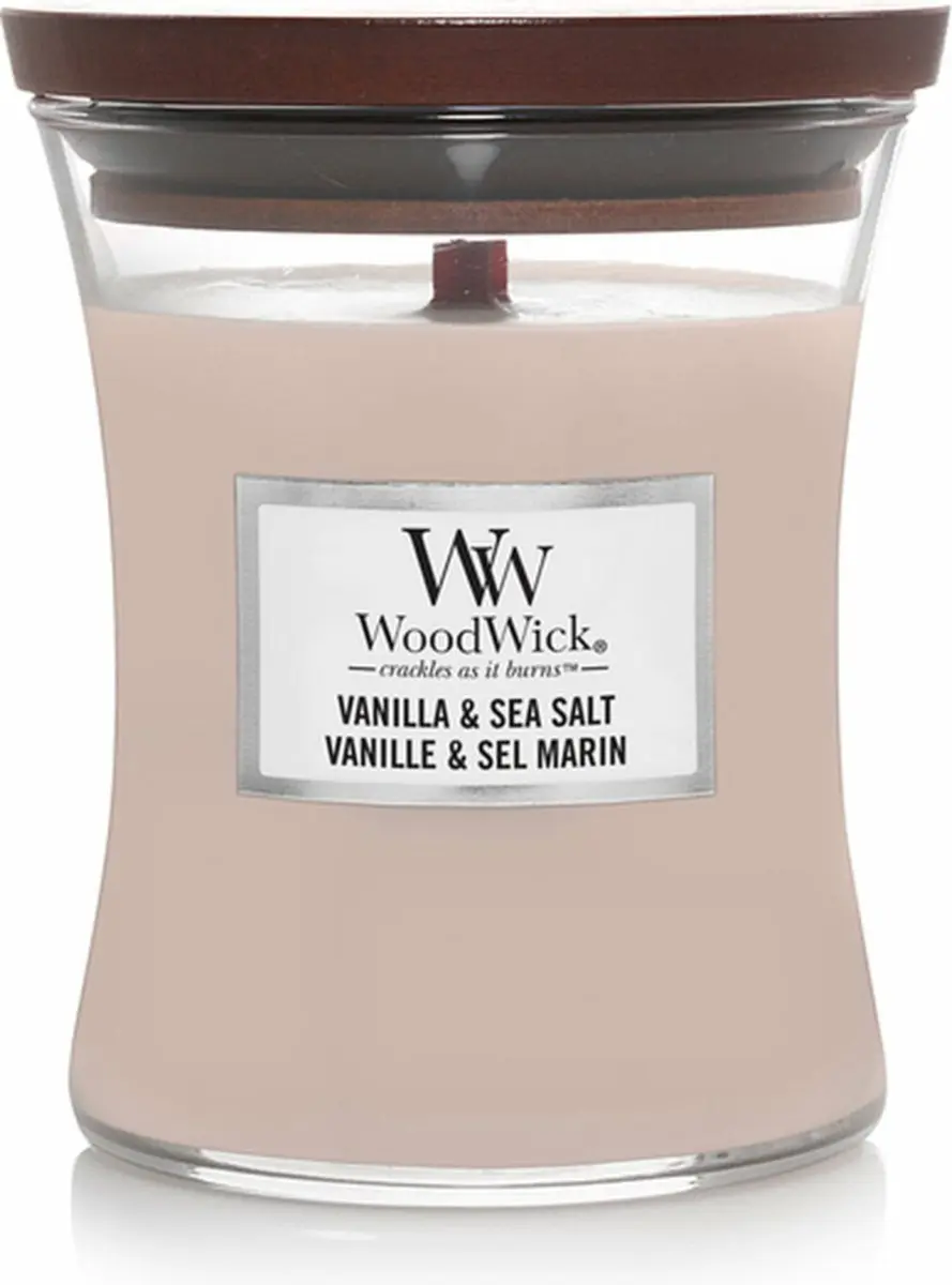 Woodwick Hourglass Geurkaars - Vanilla & Sea Salt 60u - Roze - afbeelding 3 van 4