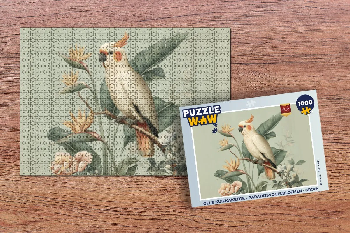PuzzleWow Legpuzzel Gele Kuifkaketoe 1000 Stuks - Paradijsvogelbloemen