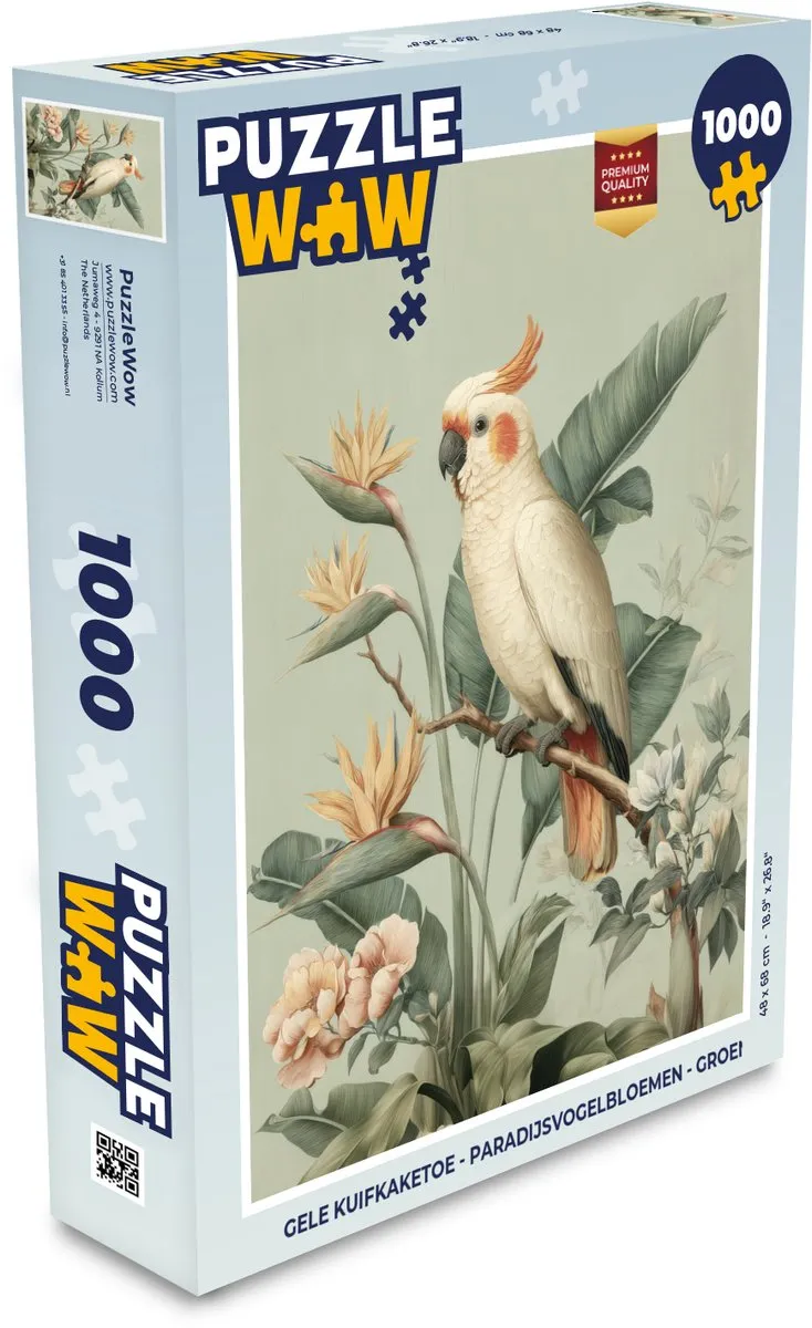 PuzzleWow Legpuzzel Gele Kuifkaketoe 1000 Stuks