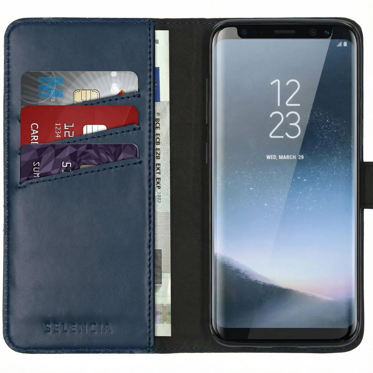 Selencia Hoesje Samsung Galaxy S8 - Echt Lederen Bookcase Blauw
