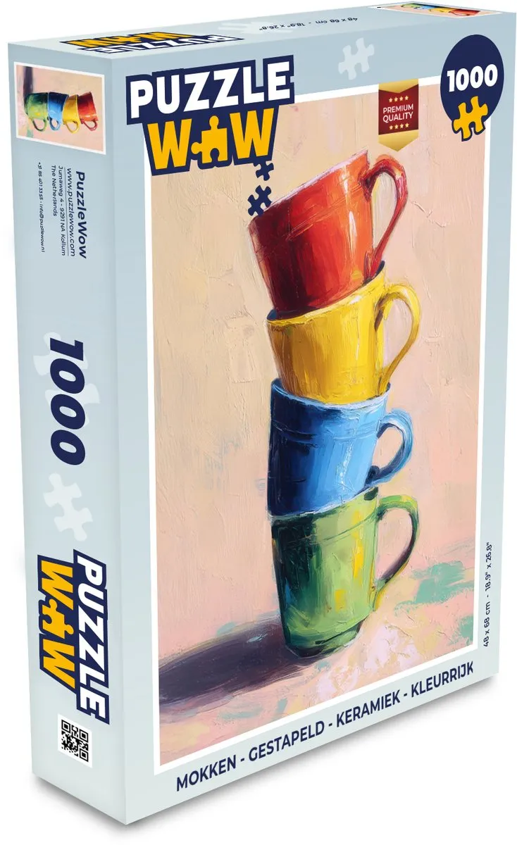 PuzzleWow Mokken Gestapeld Keramiek Legpuzzel 1000 Stuks - Kleurrijk