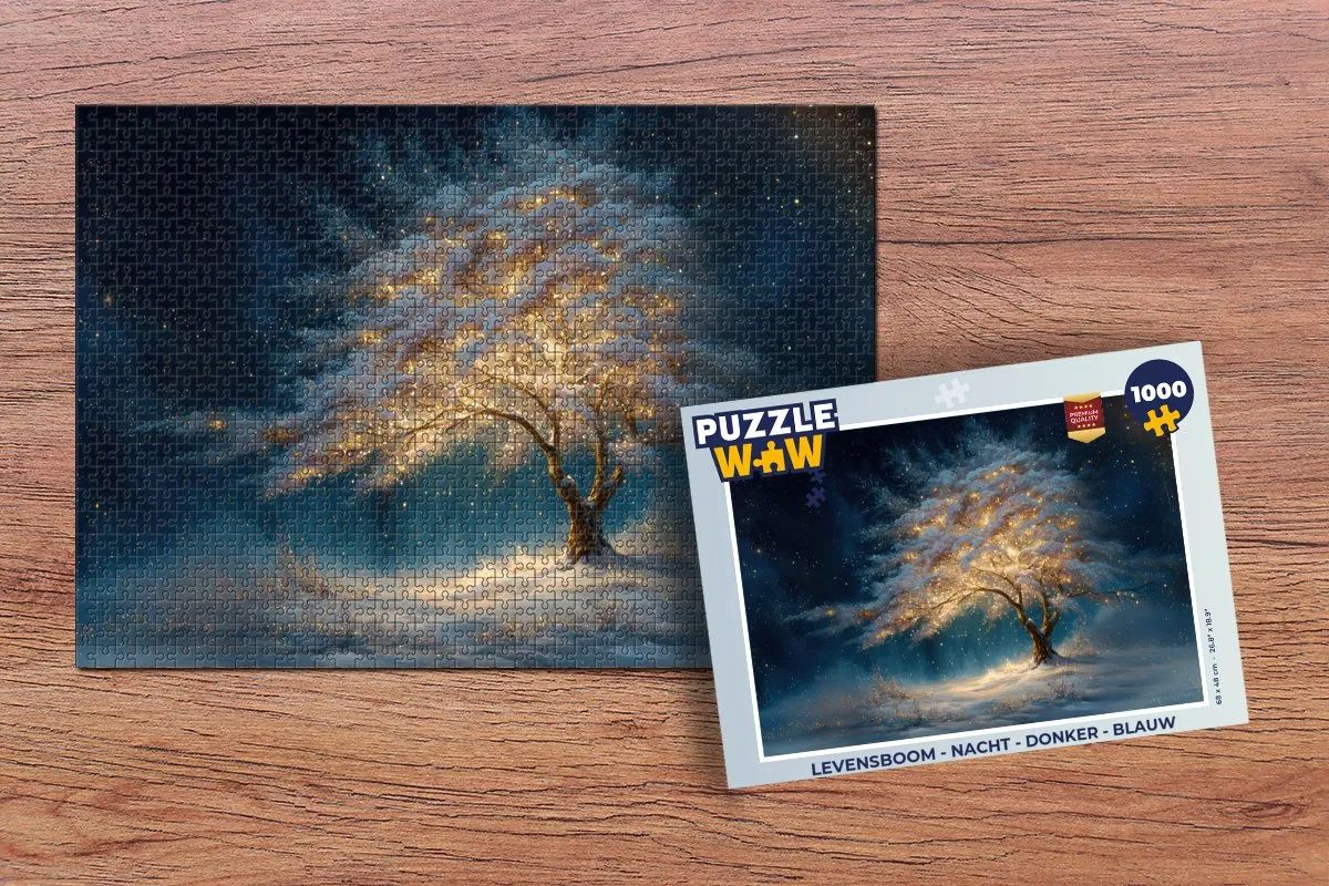 PuzzleWow Levensboom Nacht Puzzel 1000 Stuks - Blauw