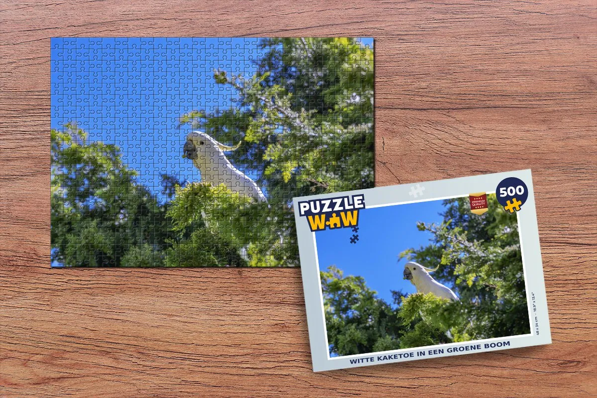 PuzzleWow Witte Kaketoe in Groene Boom Legpuzzel 500 Stuks - Multicolor