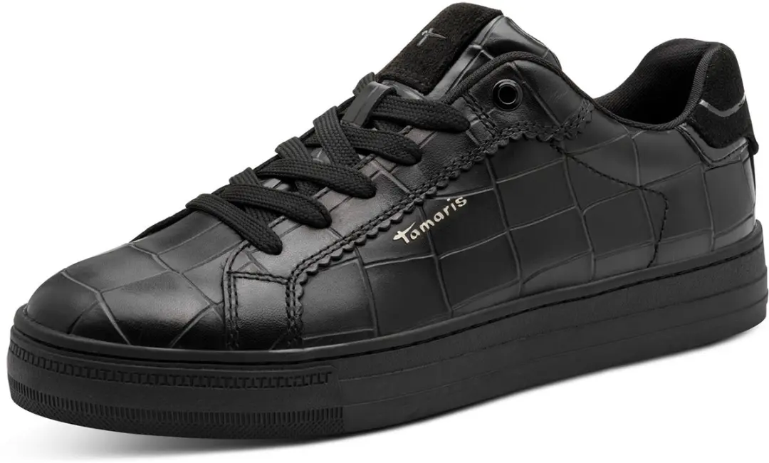 Tamaris dames leren sneaker 1-23730-47-028 dames veterschoen Black Croco