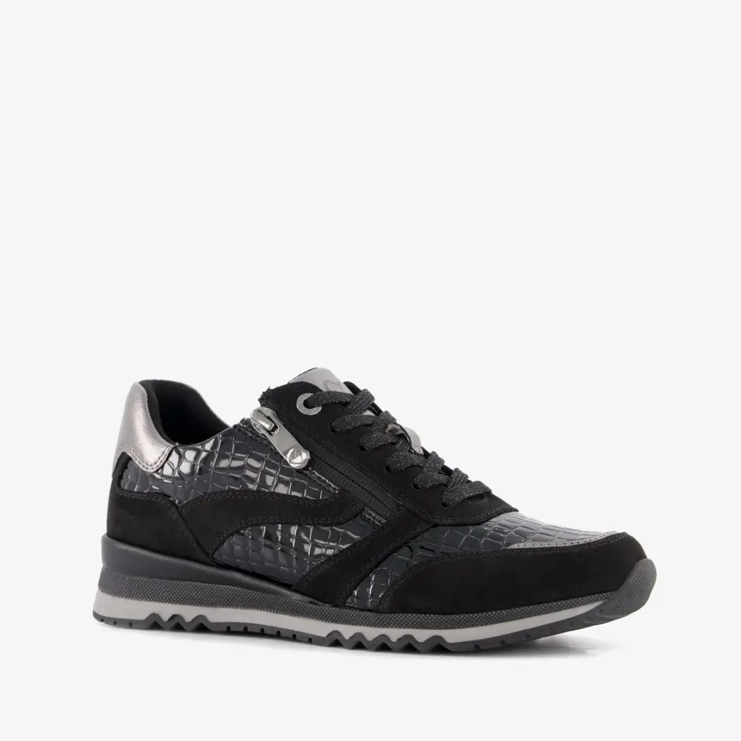Marco Tozzi dames sneakers met croco dessin zwart