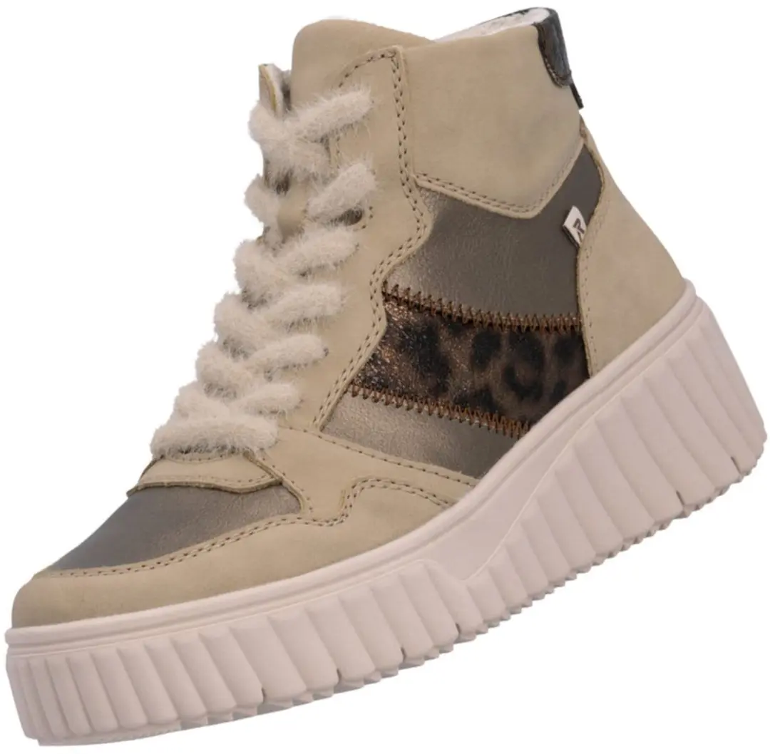 Rieker damessneakers met hoge schacht, beige/luipaardprint