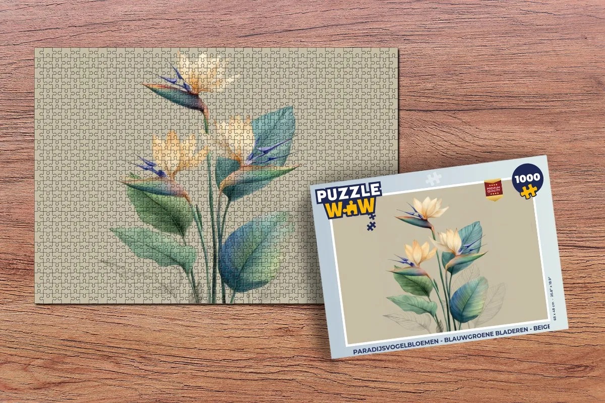 PuzzleWow Paradijsvogelbloemen Legpuzzel 1000 Stuks - Blauwgroen/Beige