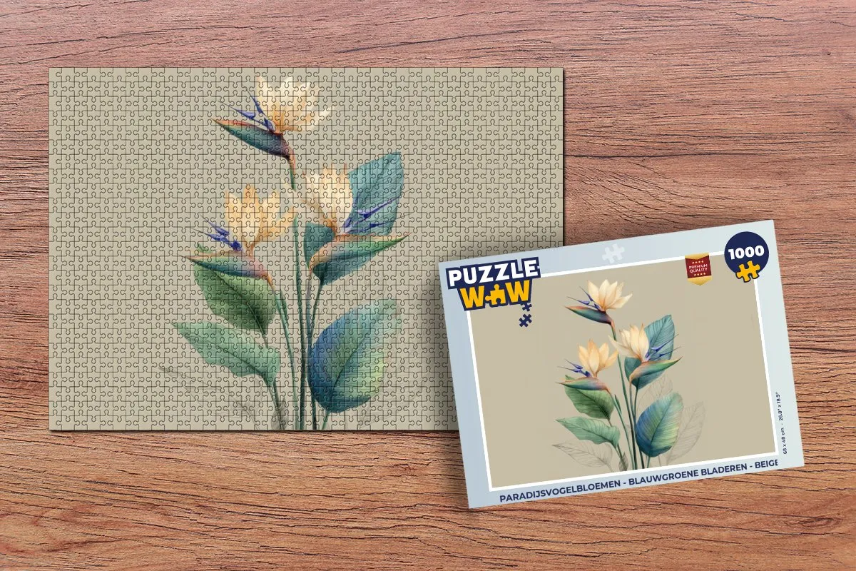 PuzzleWow Paradijsvogelbloemen Legpuzzel 1000 Stuks - Blauwgroen/Beige
