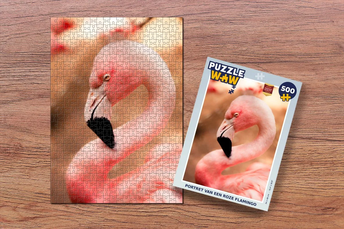 PuzzleWow Portret van een roze flamingo Legpuzzel 500 Stuks - Multicolor