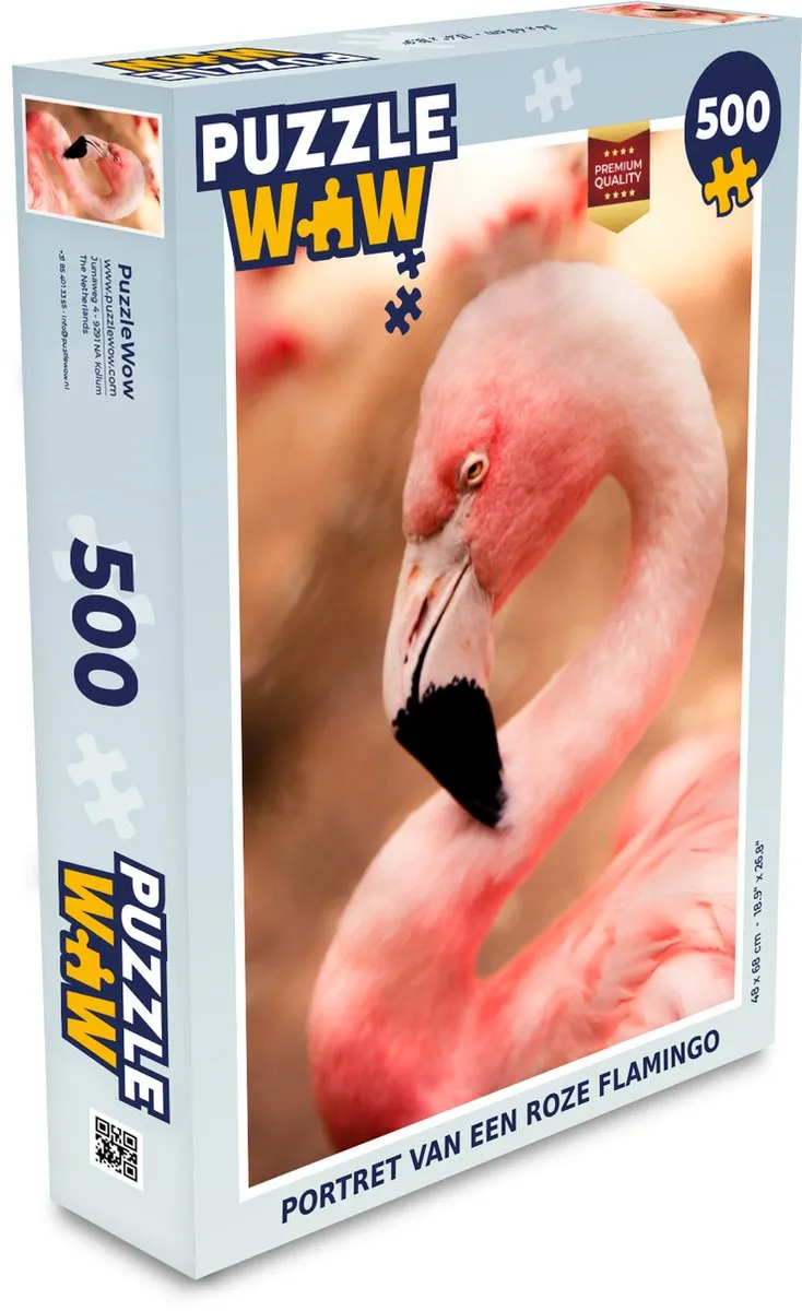 PuzzleWow Portret van een roze flamingo Legpuzzel 500 Stuks