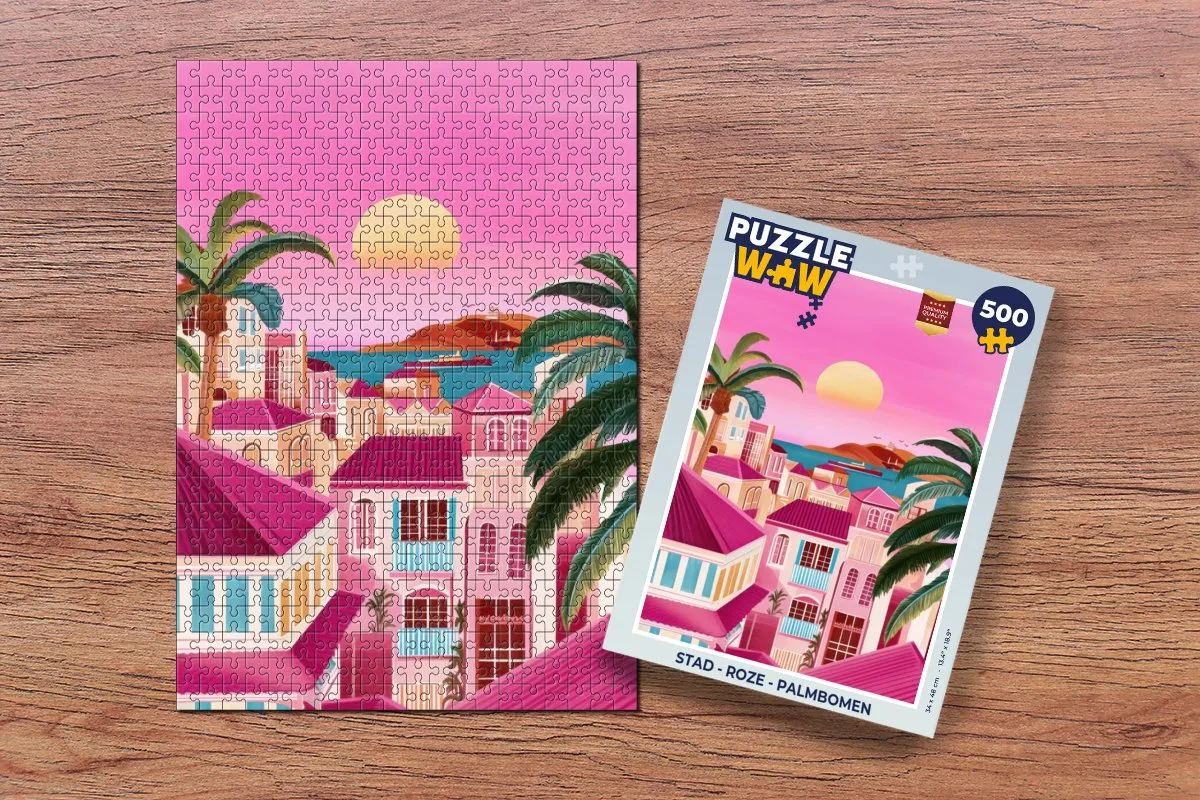 PuzzleWow Stad Roze Legpuzzel 500 Stuks - Palmbomen