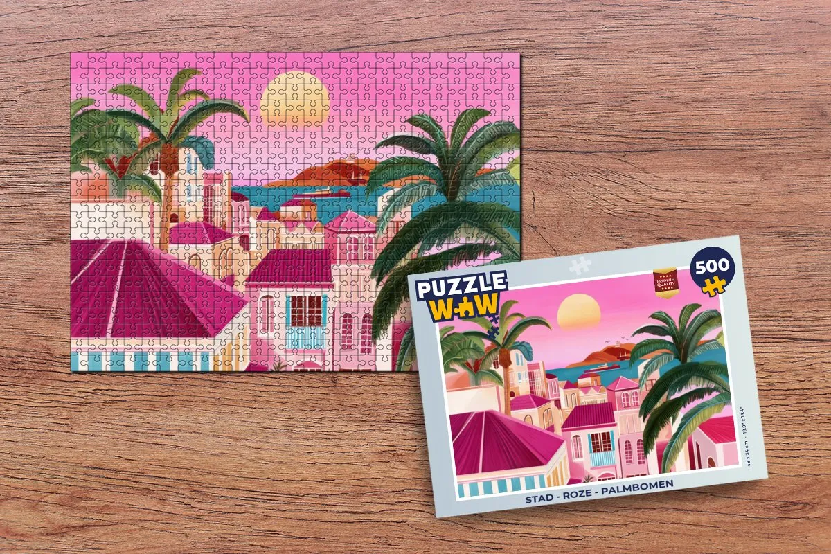 PuzzleWow Stad Roze Legpuzzel 500 Stuks - Palmbomen