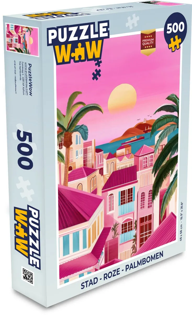 PuzzleWow Stad Roze Legpuzzel 500 Stuks