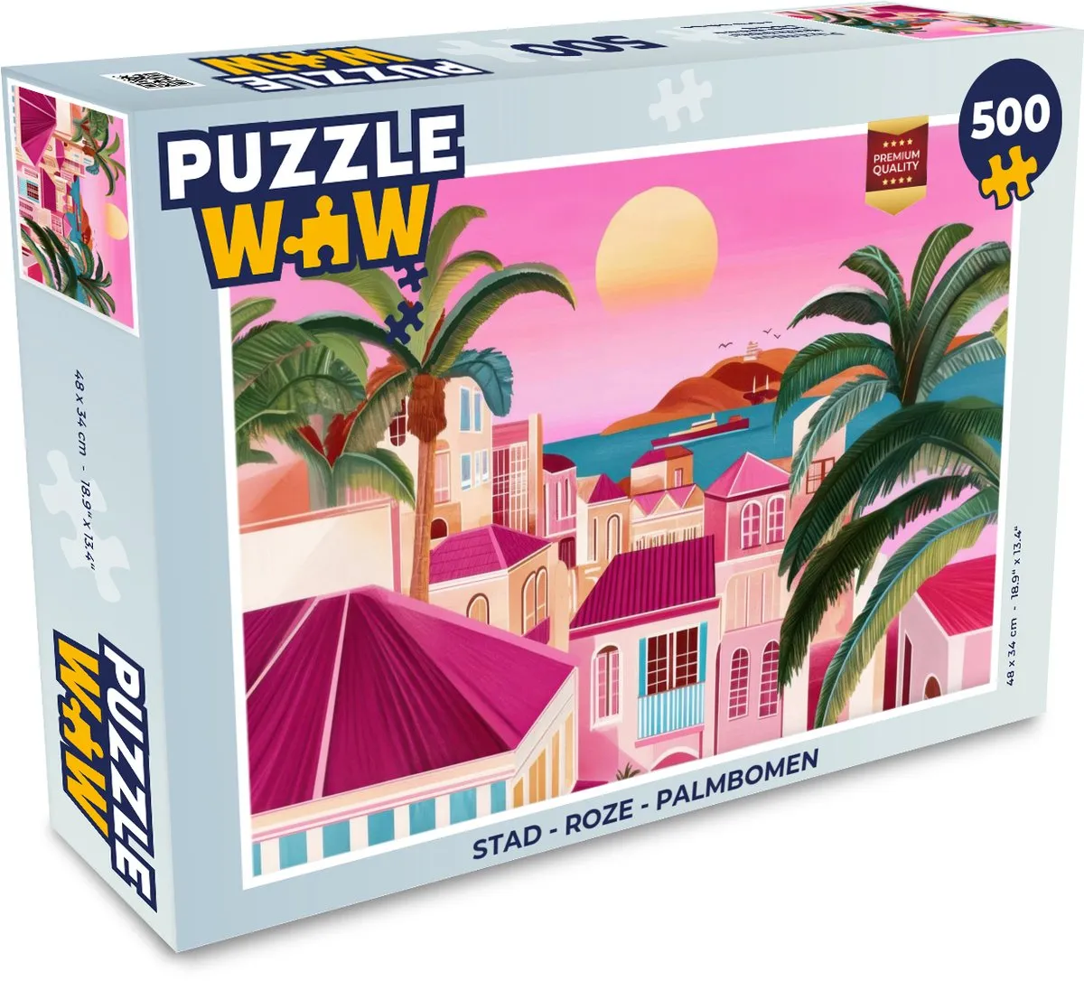 PuzzleWow Stad Roze Legpuzzel 500 Stuks - Palmbomen
