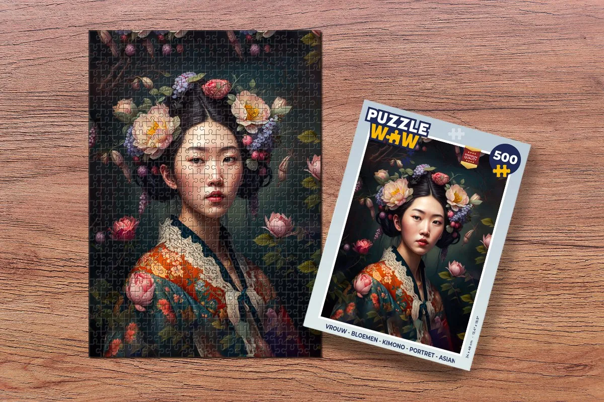PuzzleWow Kimono Bloemen Portret Legpuzzel 500 Stuks - Multicolor