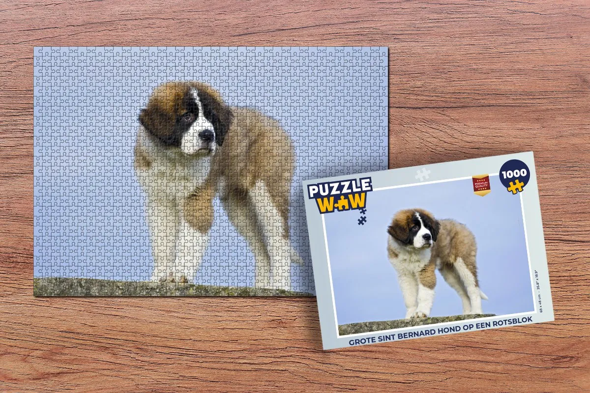 PuzzleWow Legpuzzel Grote Sint Bernard hond op rotsblok 1000 Stuks - Multicolor
