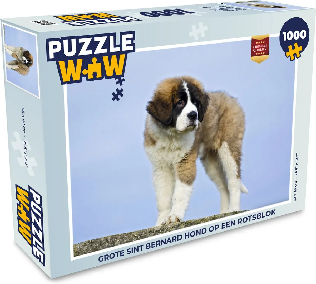 PuzzleWow Legpuzzel Grote Sint Bernard hond op rotsblok 1000 Stuks - Multicolor